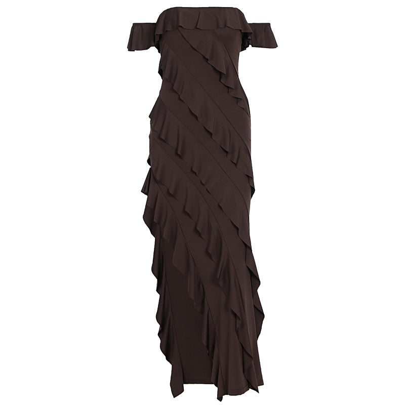 Damen Rüschendes Maxi-Kleid EB