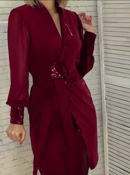 Damen Glamouröses Wickelkleid mit funkelnden Pailletten Heidi-Mode