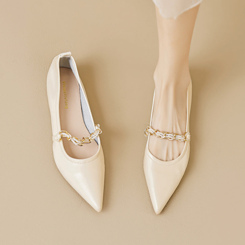 Damen Ballerinas aus Leder mit edlem Kettendetail EB