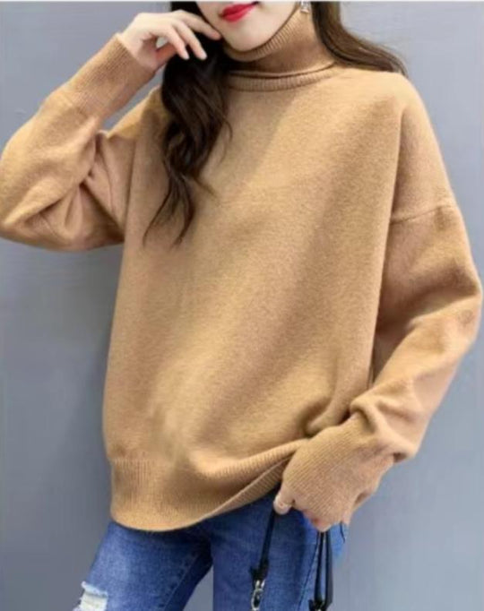 Damen Oversized Pullover mit hohem Kragen und Puffärmeln EB