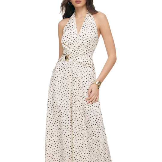 Damen eleganter Jumpsuit mit tiefem Ausschnitt und schwingendem Bein EB