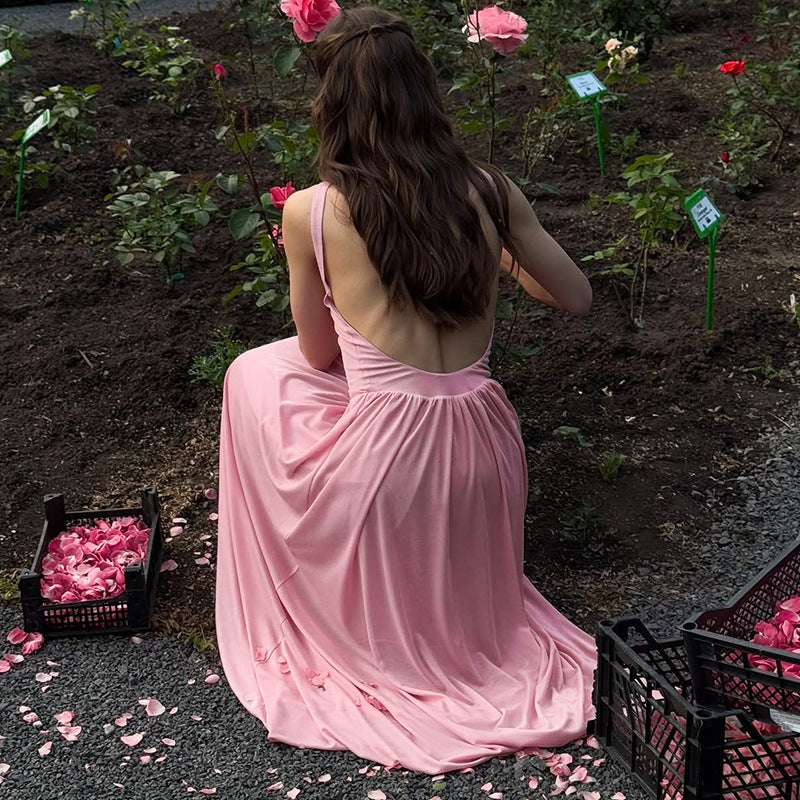 Damen elegantes und fließendes Maxikleid mit asymmetrischem Schnitt EB