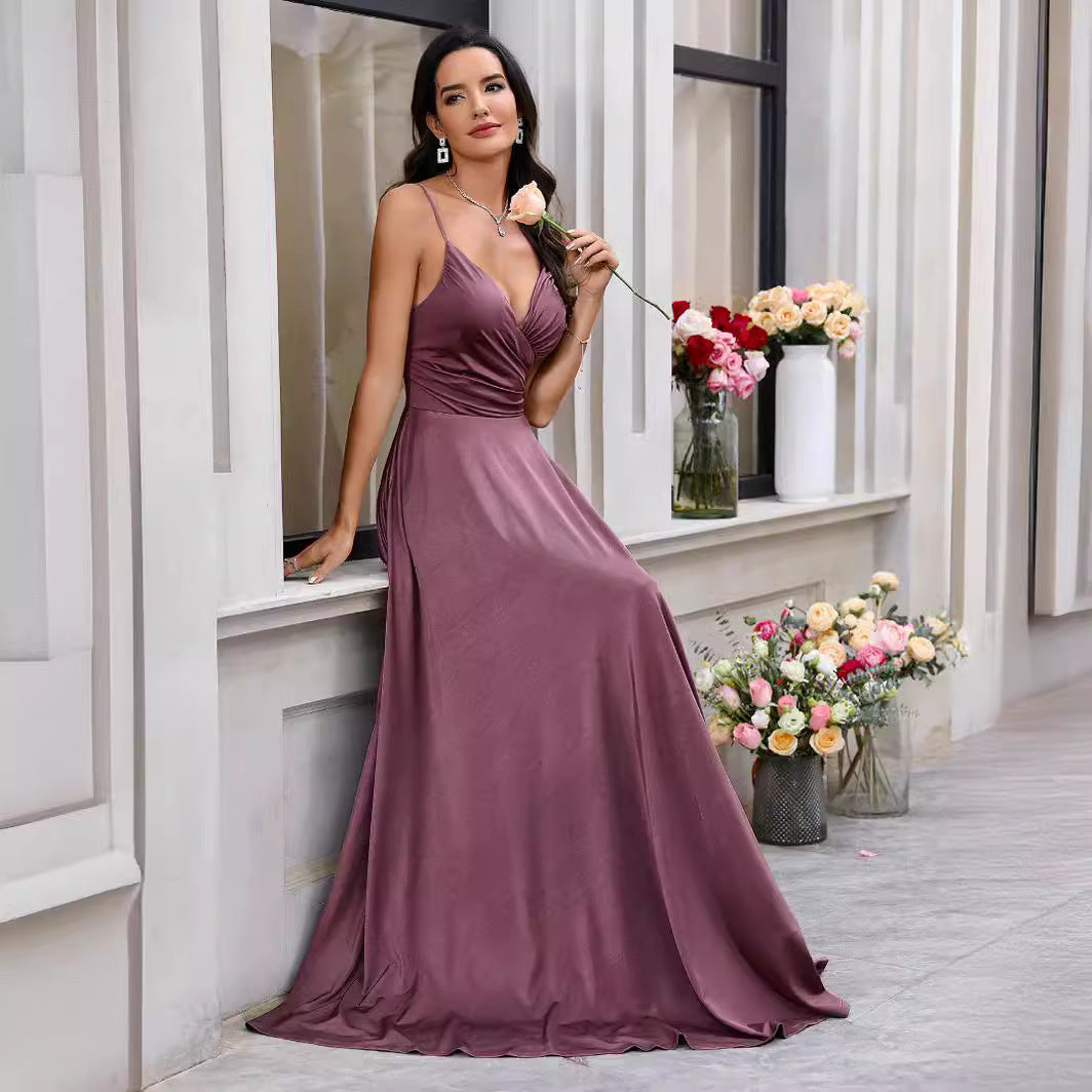Damen Elegantes Maxikleid mit gerafftem Oberteil und schwingendem Saum EB