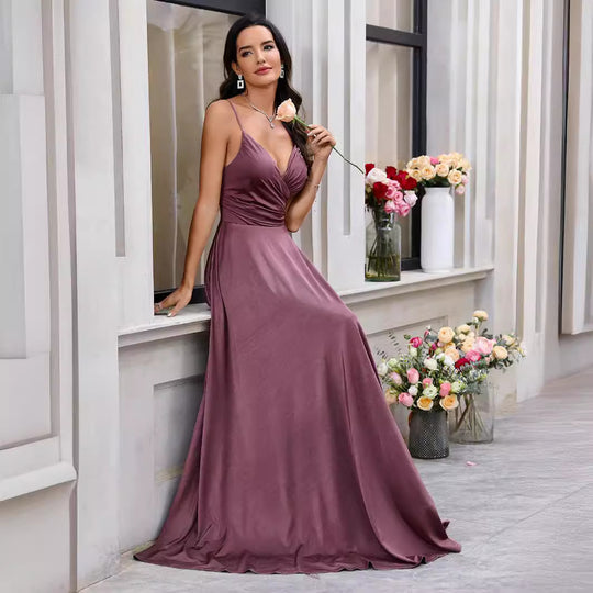 Damen Elegantes Maxikleid mit gerafftem Oberteil und schwingendem Saum EB