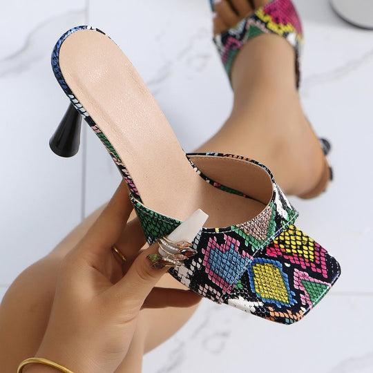 Damen Slingback-High-Heels mit buntem Perlenmuster und eleganter Absatzhöhe EB