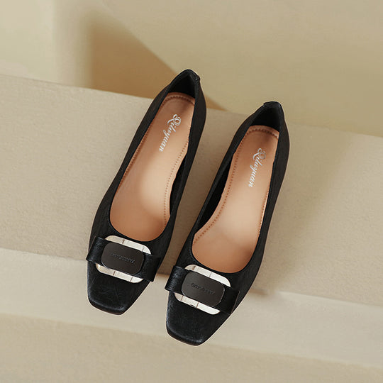 Damen Ballerinas mit elegantem Quadrat-Design und dekorativem Riemen EB