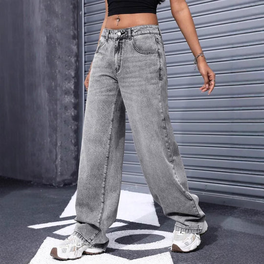 Damen Weite Jeans im lässigen Urban-Style mit hohem Bund und markanten Nähten EB