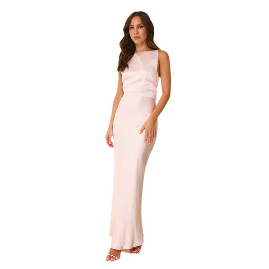 Damen Elegantes Bodenkleid mit schmalem Schnitt und glänzendem Stoff EB