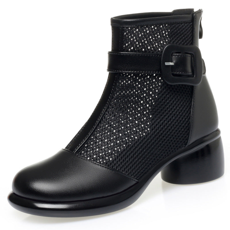 Damen Modische Stiefeletten mit strukturiertem Mesh-Einsatz und elegantem Riemen EB