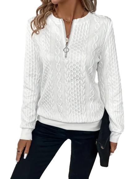 Damen Sweatshirt mit Zopfmuster und halbem Reißverschluss EB