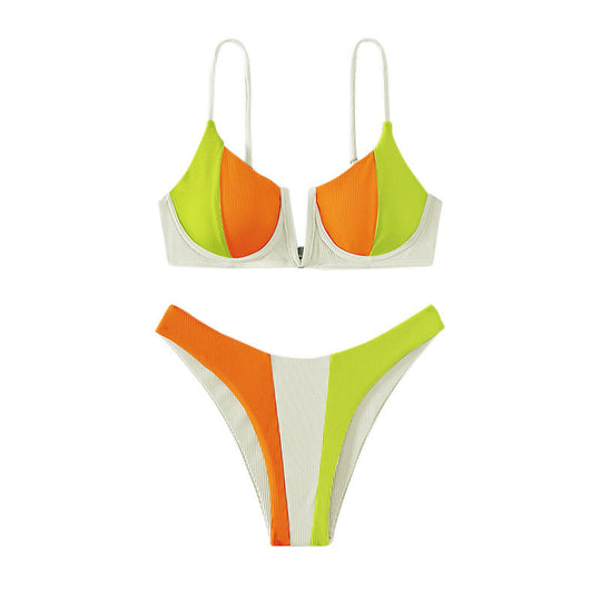 Damen Designer Triangel-Bikini mit innovativem Farbblockdesign EB