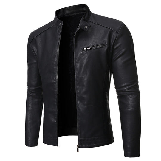 Herren elegante Kunstlederjacke mit modernem Stehkragen EB