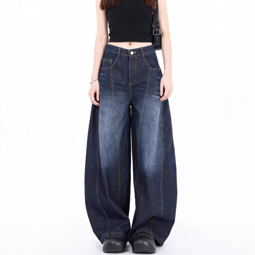 Damen Weite Denim-Hose mit hohem Bund und trendigem Schnitt EB