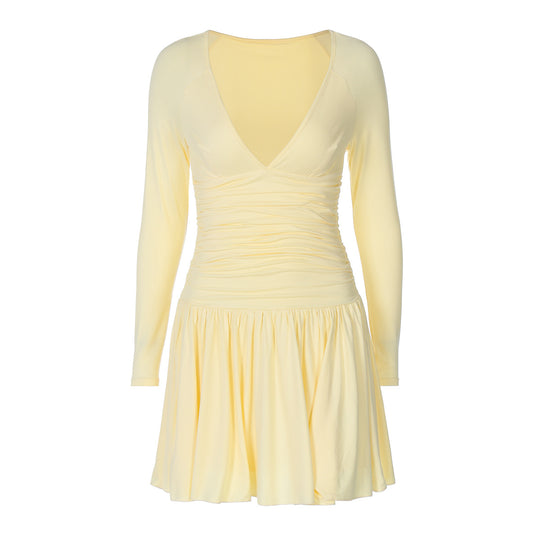 Damen Verspieltes Wickelkleid mit elegantem V-Ausschnitt und Rüschendetails EB