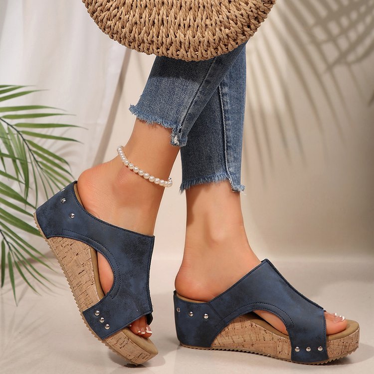 Damen Plateau-Pantoletten mit modischem Cut-Out-Design und rutschfester Korksohle EB