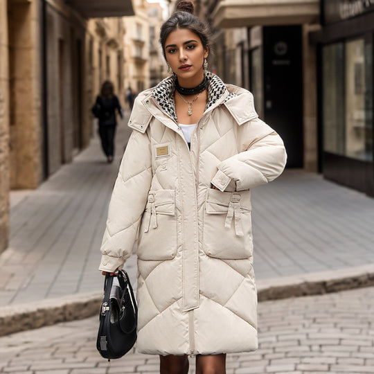 Damen gefütterter langärmliger Winterparka mit verstellbarem Kapuzenkragen und praktischen Taschen EB