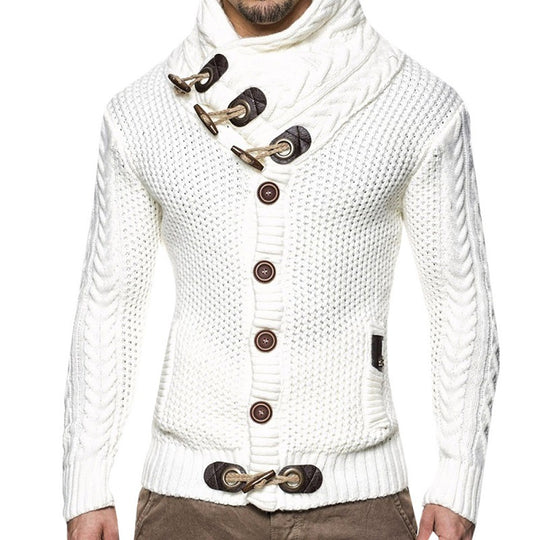 Herren Grobstrickpullover mit Schalkragen und Knopfdetail EB