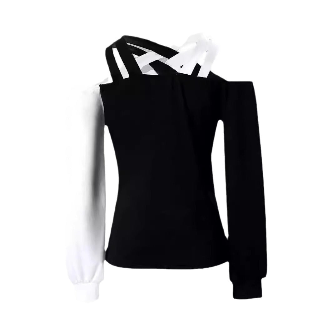 Damen Modisches Oberteil mit Cut-Out-Design und asymmetrischen Ärmeln EB