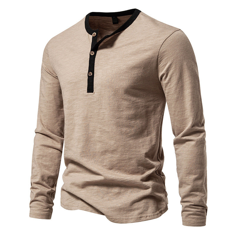Herren langärmliges Henley-Shirt mit kontrastierendem Kragen EB