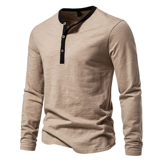 Herren langärmliges Henley-Shirt mit kontrastierendem Kragen EB