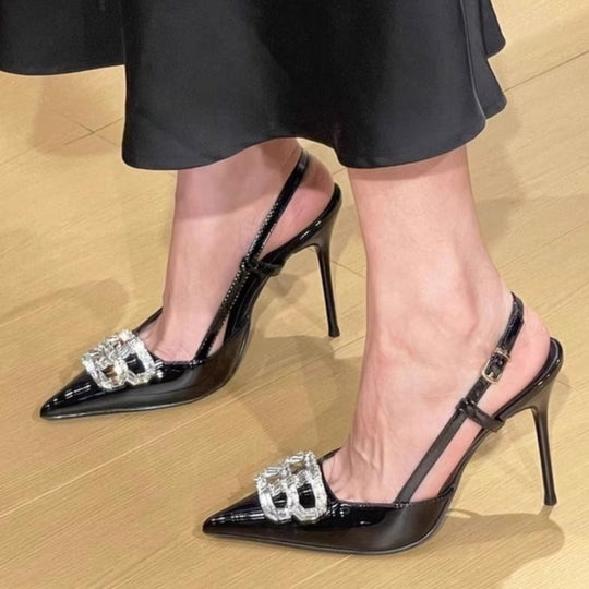 Damen elegante Slingback-Pumps mit funkelndem Schmuckdetail EB
