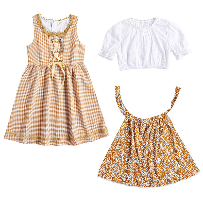 Damen nan traditionelles Trachtenkleid-Set mit geschnürtem Mieder, bestickter Puffbluse und abnehmbarer Schürze EB