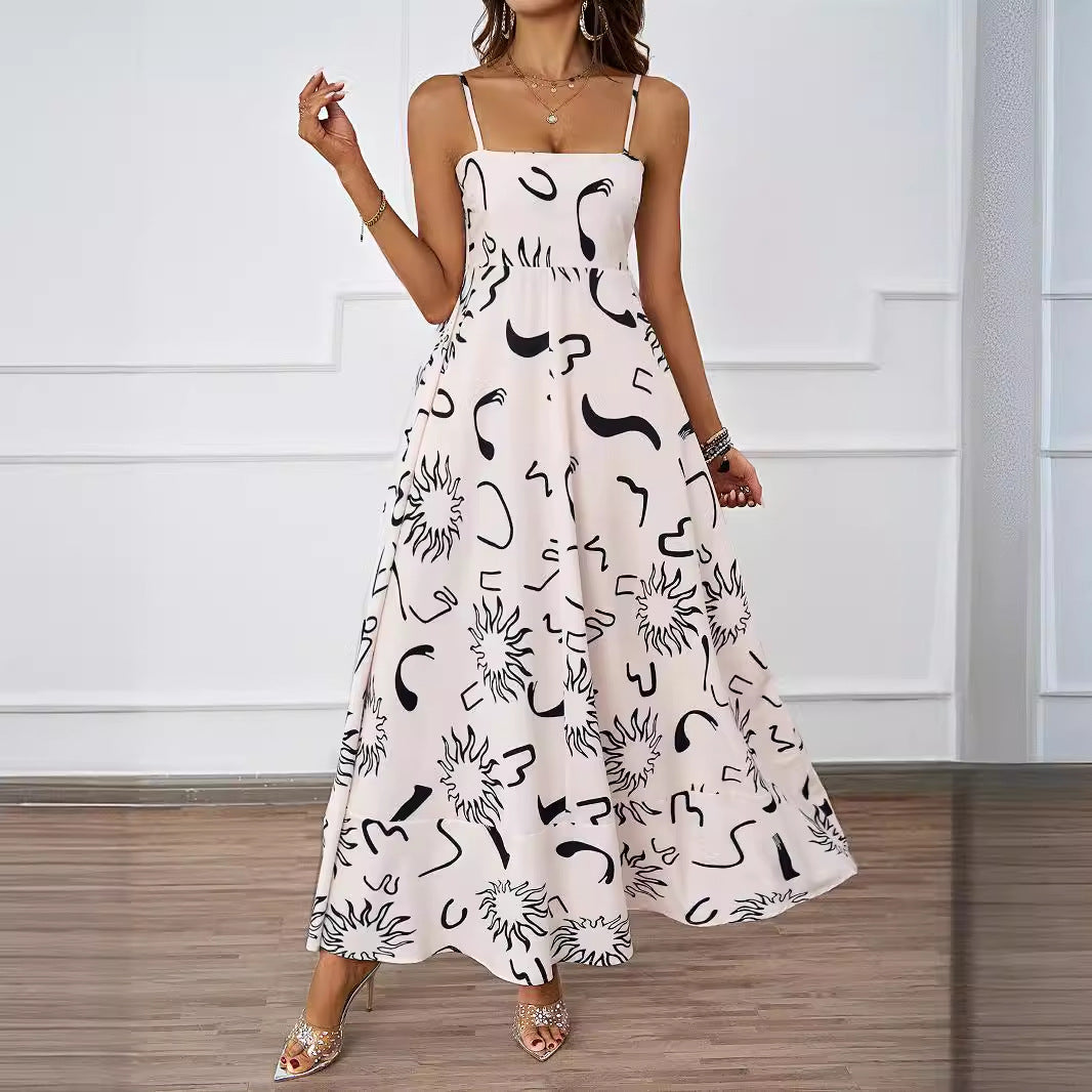 Damen Maxikleid mit modernem graphischem Druck und lockerer Passform EB