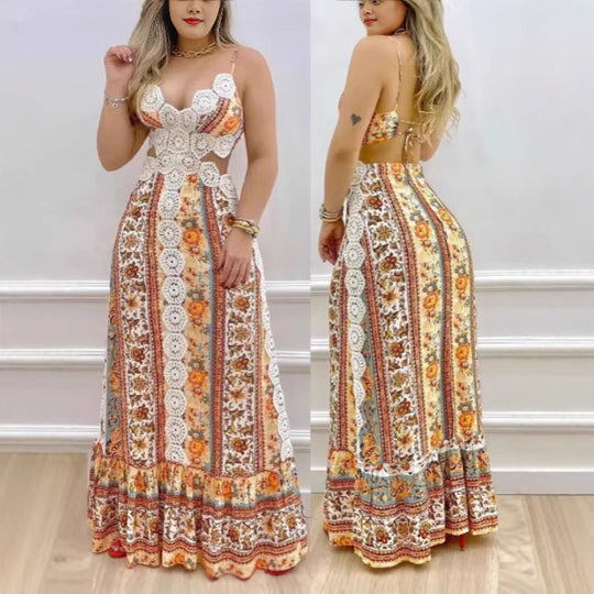 Damen Maxikleid mit anatomischem Schnitt und filigranem Häkelmuster EB