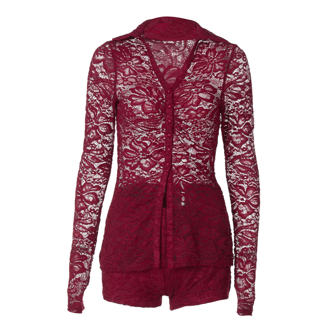 Damen Elegante Spitze Bluse mit langen Ärmeln und femininer Silhouette EB