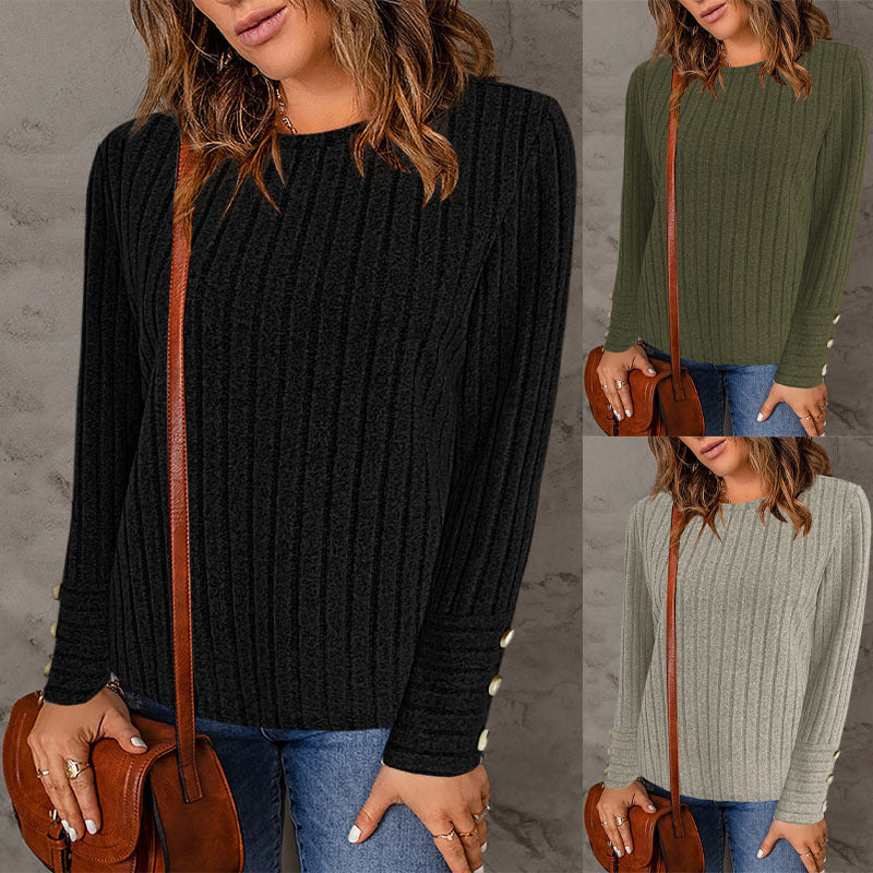Damen Feinstrickpullover mit eleganter Rippenstruktur und Knopfdetails EB