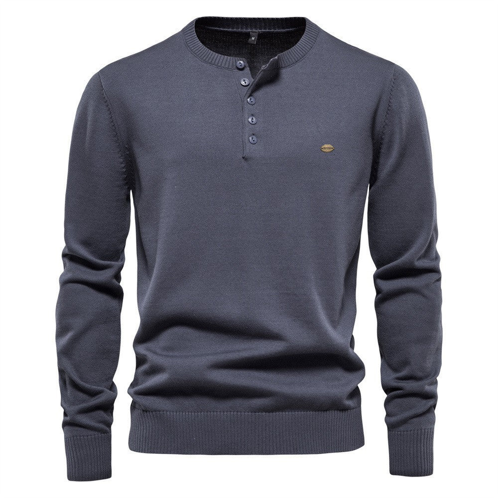 Herren Strickpullover mit modernem Henley-Ausschnitt und feiner Struktur EB