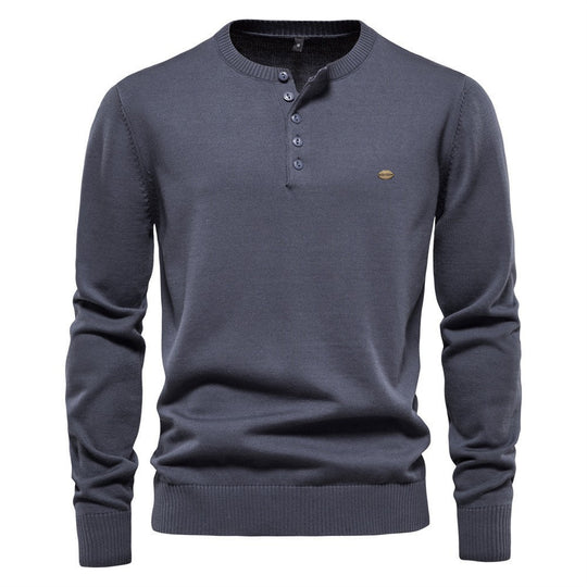 Herren Strickpullover mit modernem Henley-Ausschnitt und feiner Struktur EB