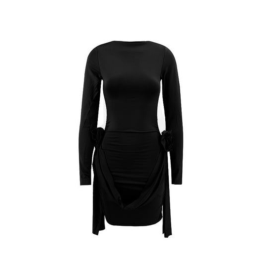 Damen figurbetontes Kleid mit Rüschendetails und langen Ärmeln EB
