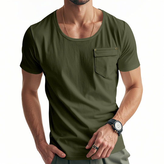 Herren Basic V-Ausschnitt T-Shirt mit Brusttasche EB