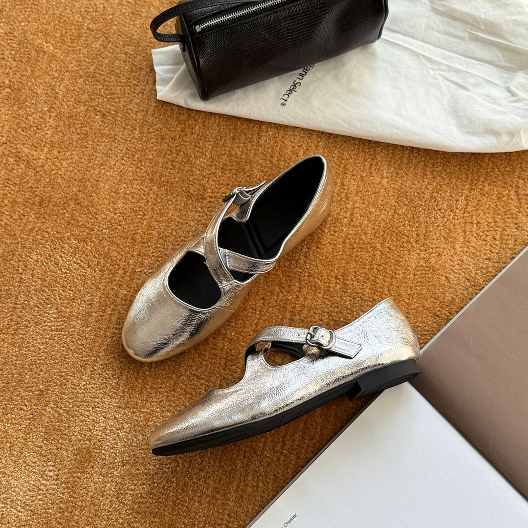 Damen Elegante und modische Mary Jane Ballerinas mit schimmerndem Riemchen EB