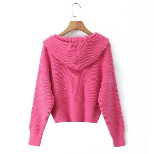 Damen lässige Strickjacke mit Kapuze und praktischen Taschen EB
