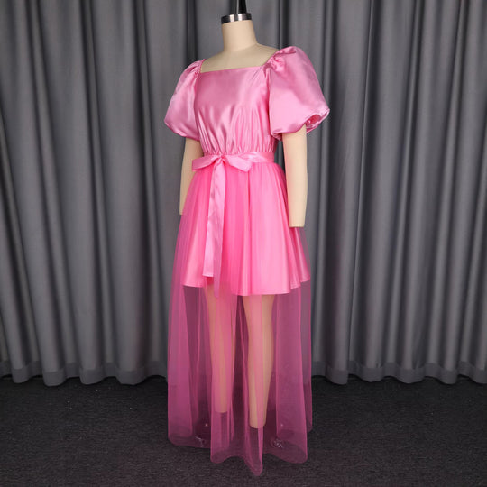 Damen luftiges Kleid mit schickem Tüllrock und Puffärmeln EB