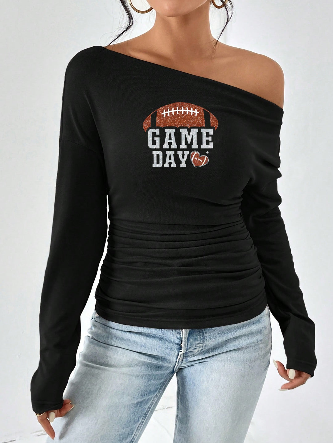 Damen Off-Shoulder Langarmshirt mit Raffung EB
