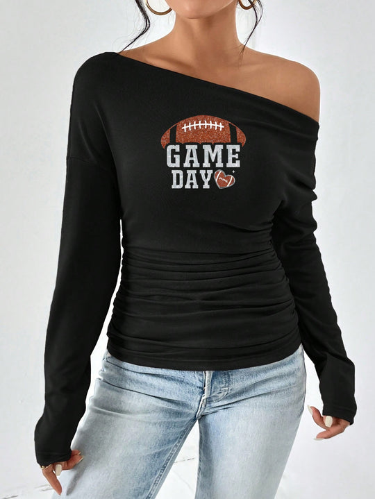 Damen Off-Shoulder Langarmshirt mit Raffung EB
