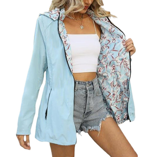 Damen leichte Übergangsjacke mit floralem Innenfutter EB