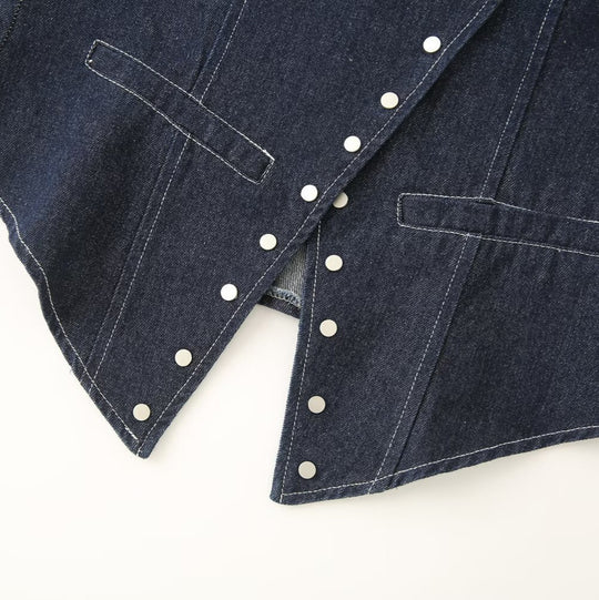 Damen elegante Denim-Weste mit dekorativen Druckknöpfen und lässigem Schnitt EB