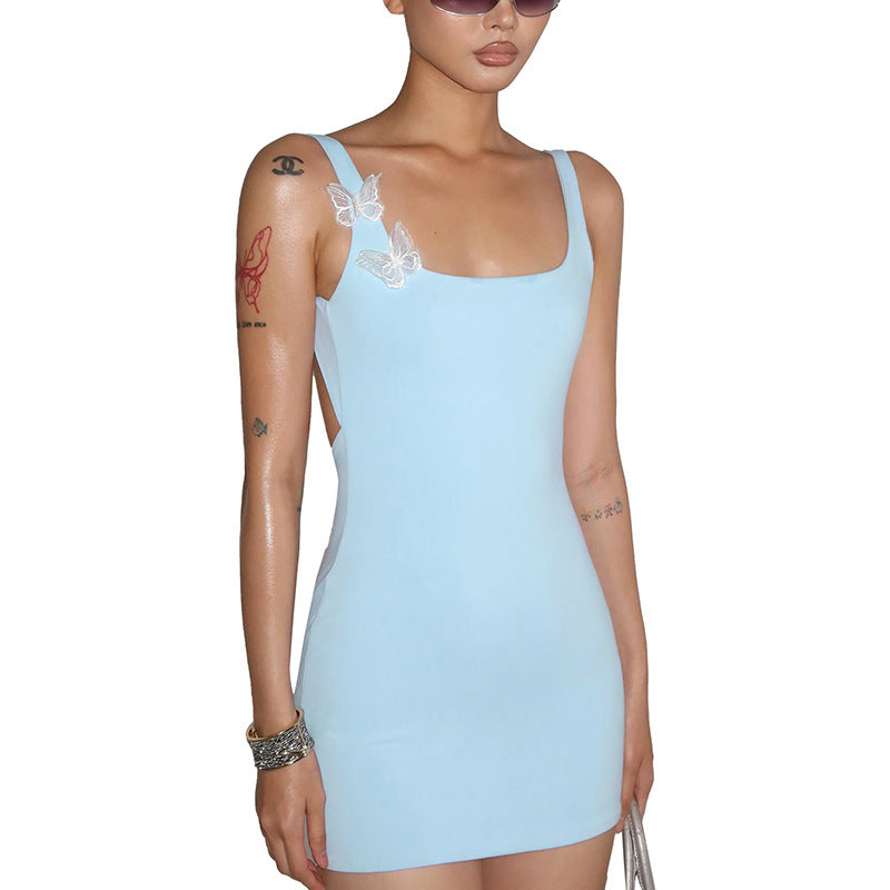 Damen figurbetontes Kleid mit dekorativer Schmetterling-Applikation EB