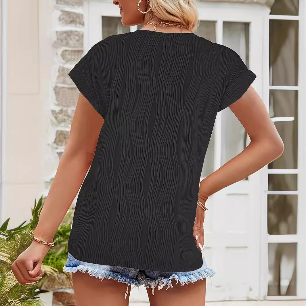 Damen Elegantes Oberteil mit strukturiertem Wellenmuster und elastischem Saum EB