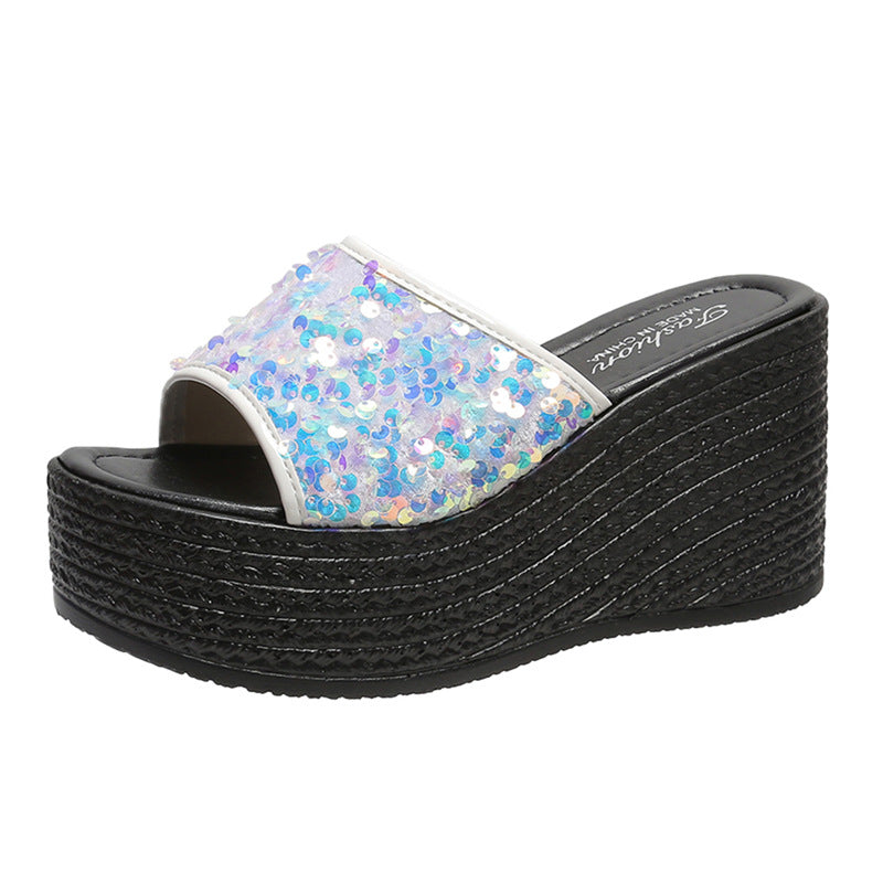Damen Glitzernde Plateau-Sandalen mit offener Zehenpartie und hohem Absatz EB