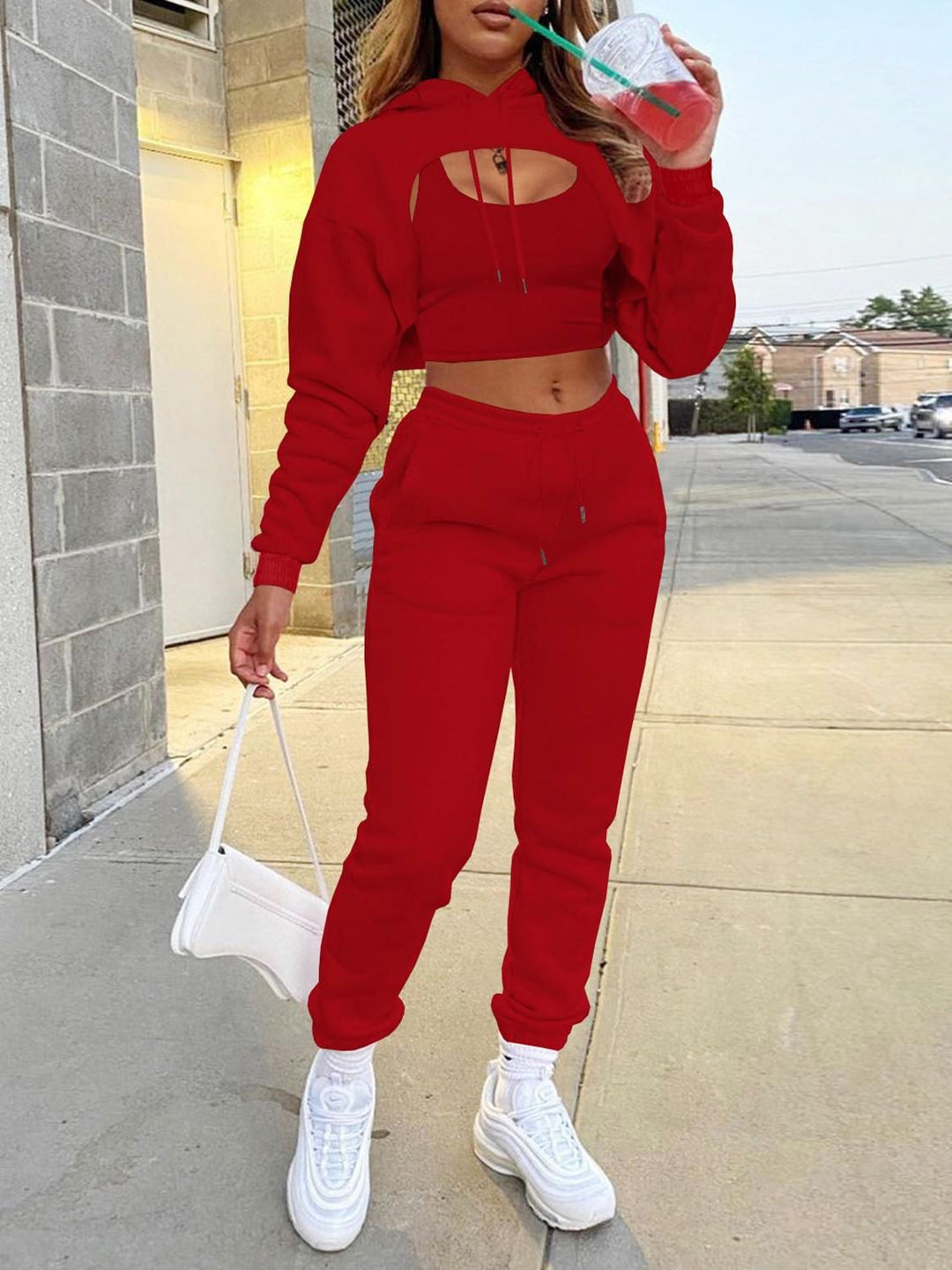 Damen Sportliches Zweiteiliges Set mit kreativem Cut-Out EB