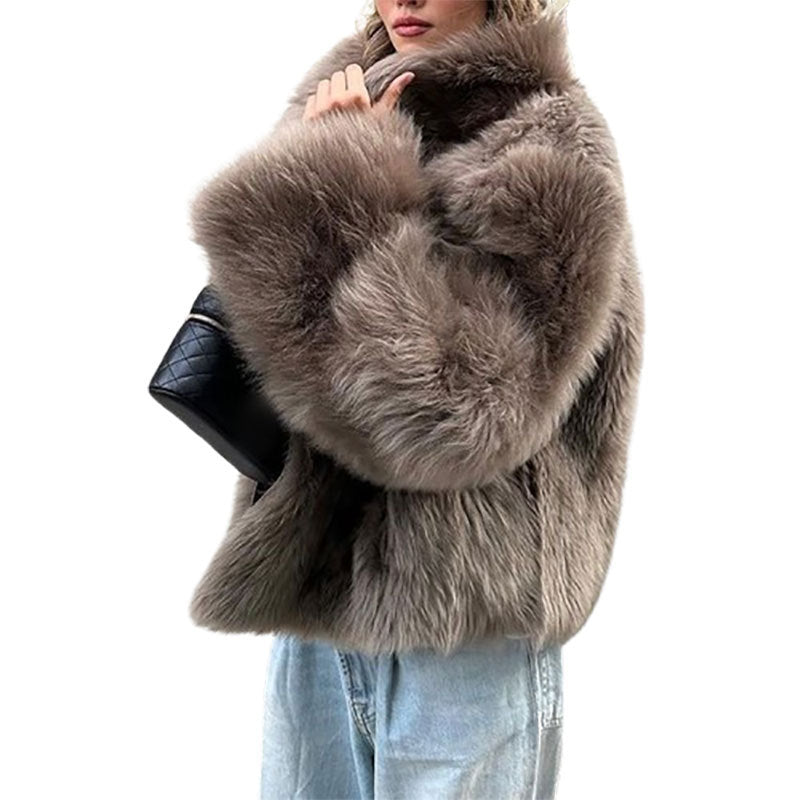 Damen Kuschelige Kunstfelljacke mit voluminösem Kragen EB