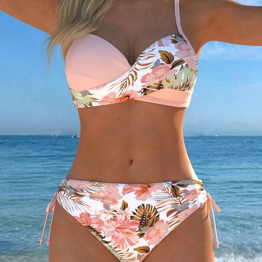 Damen Bikini-Set mit stilvollem Karomuster und goldfarbenen Akzenten EB