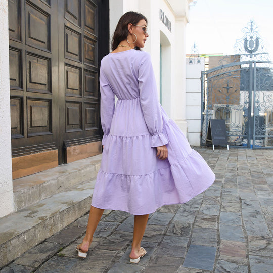 Damen Midikleid mit Volant und langen Ärmeln EB