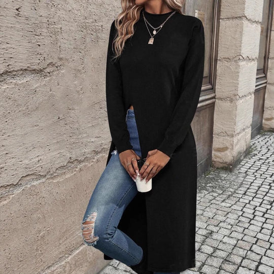 Damen elegantes Strickkleid mit seitlichen Schlitzen EB