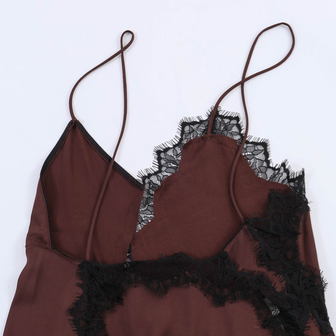 Damen Spitzen-Hängerchenkleid mit asymmetrischem Saum und zarten Trägern EB